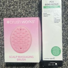 This works scalp massaging brush and inkey list bond repair bundle