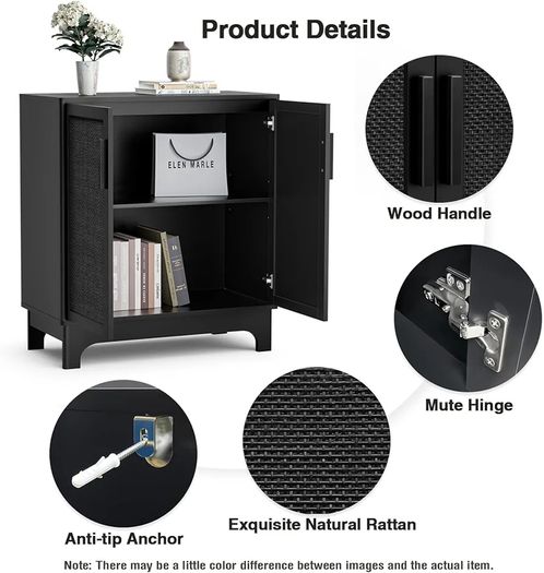 Sideboard for Living Room Rattan Buffet Storage Cabinets with Adjustable Shelves, Magnetic Closure, Accent Cabinet Cupboard for Kitchen Hallway Dining Room Furniture 80 x 40 x 89 cm