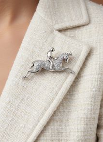 18ct Gold Diamond Horse and Jockey Brooch