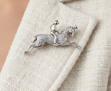 18ct Gold Diamond Horse and Jockey Brooch