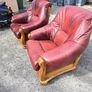 Two large wooden and leather armchairs Image 2