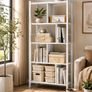 Modern 5 Tier Bookcase White or Vintage Brown Book Shelf Display Storage Unit with Metal Frame Image 9