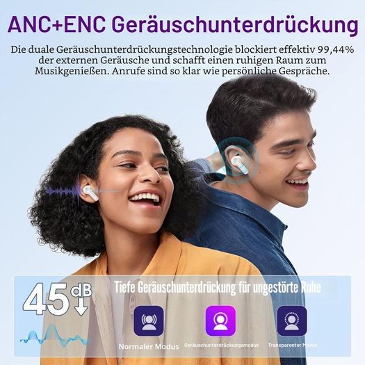 Thunelec U9 Earbuds, Bluetooth 5.4 with Touchscreen, In-Ear with Noise-Canceling Mic, 48-Hour Playtime, Deep Bass, Dark Gray