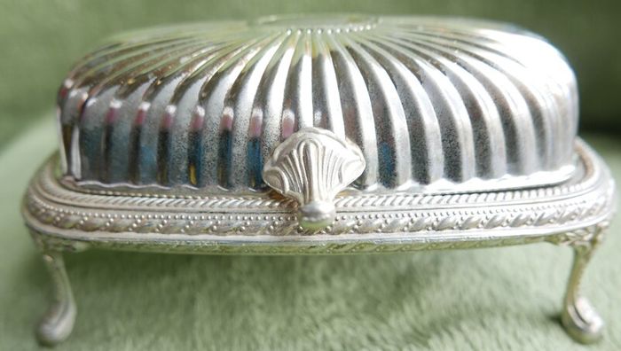 Vintage Roll Top Silver Plated Butter Dish With Glass Insert Vintage