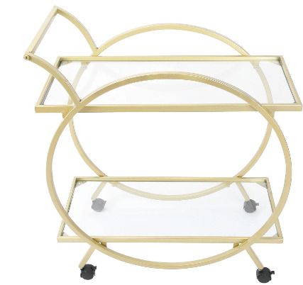 BRAND NEW Drinks Trolley, Stylish Metal Serving Cart with 2 Glass Shelves on Wheels, for Cocktails, Spirits, Wine & Beverages