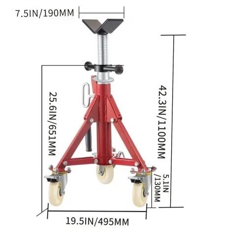 Jack Stand, V Head Pipe Stand Adjustable Height 20-37 Inch, Pipe Jack Stands with Casters 882 LB, Folding Portable Pipe Stands 1/8 to 12 Inch Pipe Supporting