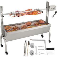 Rotisserie Grill, 132lbs Stainless Steel BBQ Pig Lamb Spit Grill Roaster, Roasting Box with 40W Motor & Adjustable Height