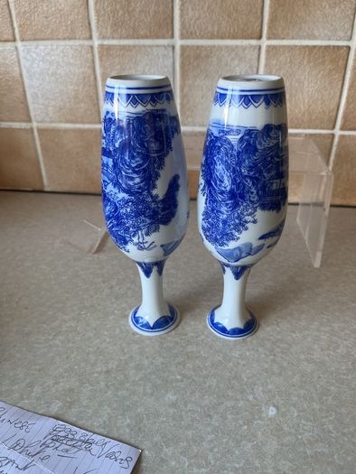 Chinese Pair Eggshell Porcelain Colbalt Blue/ White Elegant Vases