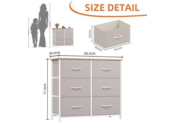 Chest of Drawers for Bedroom with 6 Drawers, Wide Storage Organizer Fabric Dresser for Closet Nursery Bedside Living Room Laundry Entryway Hallway, Ash Grey