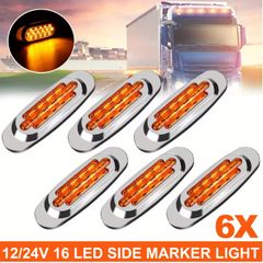 6pcs LED Side Marker Lights for Trucks & Trailers - 16 LEDs, Dual Mode (Steady On + Flash),