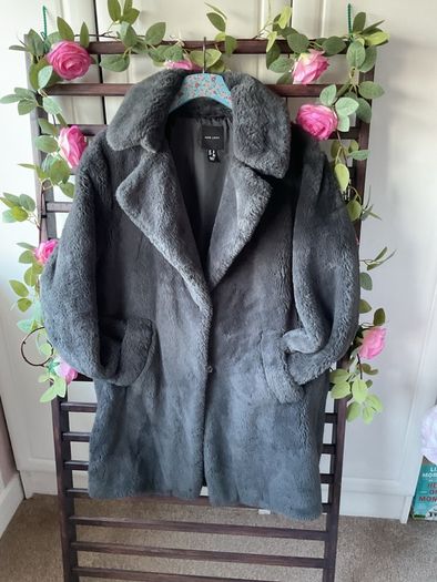 coat new look charcoal grey fake fur coat size 10