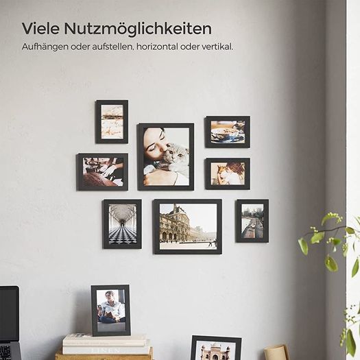 Picture Frames Set of 10 Photo Frames - Two 8" x 10" (20 x 25 cm), Four 5" x 7" (13 x 18 cm), Four 4" x 6" (10 x 15 cm), Black (FREE POSTAGE)