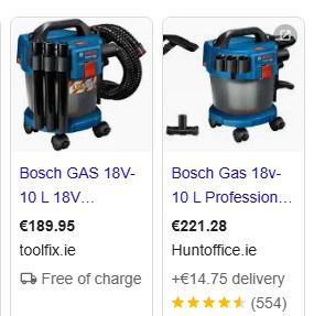 Bosch GAS 18 V10 L 34Ltr/sec 18V Li-Ion CoolPack Cordless L Class Dust Extractor - Bare