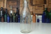 502 - Vintage Clear Glass Cork Top Collectible Decorative Lee Strand Creamery Milk Bottle