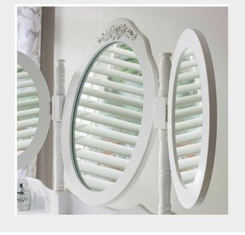 Elegant White Dressing Table 3 Oval Mirror with 7 Drawers