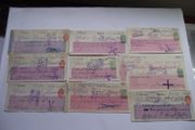A Collection of 9 Vintage Cheques from Ulster Bank (1890-1959)