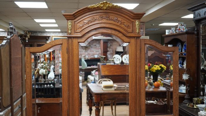 Antique French Oak Mirrored Dressing Stand