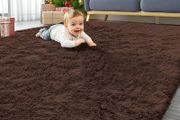 Fluffy Shaggy Rugs Living Room, Large Anti Slip Carpet, Machine Washable Soft Thick Pile Bedside Rug for Kids Bedroom, Nursery - Coffee, 120 x 160 cm