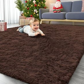 Fluffy Shaggy Rugs Living Room, Large Anti Slip Carpet, Machine Washable Soft Thick Pile Bedside Rug for Kids Bedroom, Nursery - Coffee, 120 x 160 cm