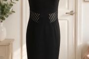 Karen Millen Black Mesh Panel Bodycon Midi Dress UK16 Occasion Wear