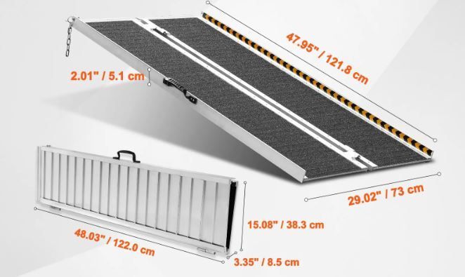 Portable Wheelchair Ramp, 121.9 cm 362.9 kg Capacity, Non-Slip Aluminum Folding Threshold Ramp (Length: 48 inch)