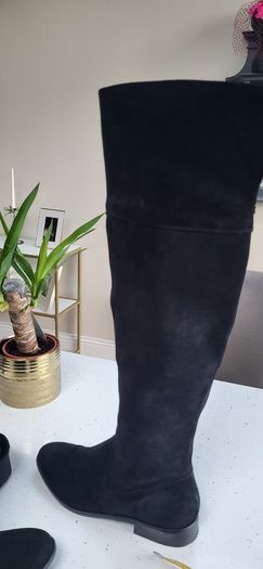 OFFICE black suede Over the Knee (OTK) high boots Sz 7 (Fit 7-8UK) - Rrp 150 (New)