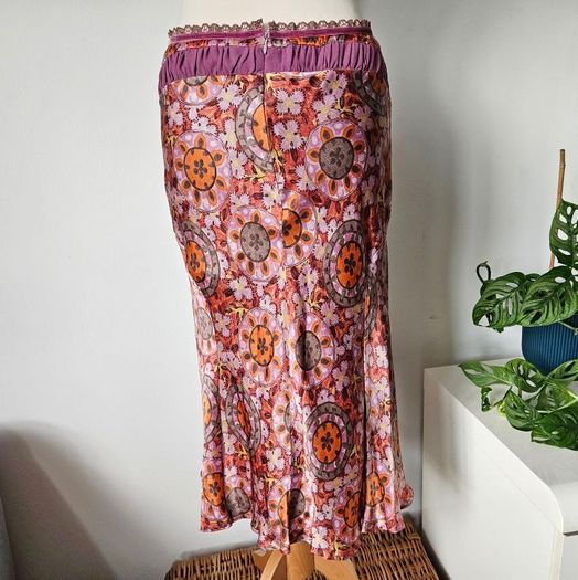 Vintage Y2K Quin and Donnelly silk midi skirt M L 12 14 Irish designer like Rixo 2000s 1990s
