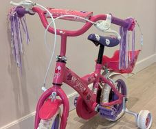 Kids Bike with Stabilisers and Doll Carrier Pink