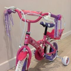 Kids Bike with Stabilisers and Doll Carrier Pink
