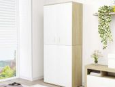 Shoe Cabinet White and Sonoma Oak 80x39x178 cm Chipboard