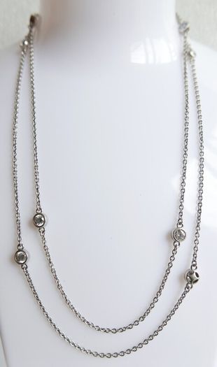 Vintage TI SENTO 925 Sterling Silver Long 30" silver station necklace with clear stones 9,1g                              es
