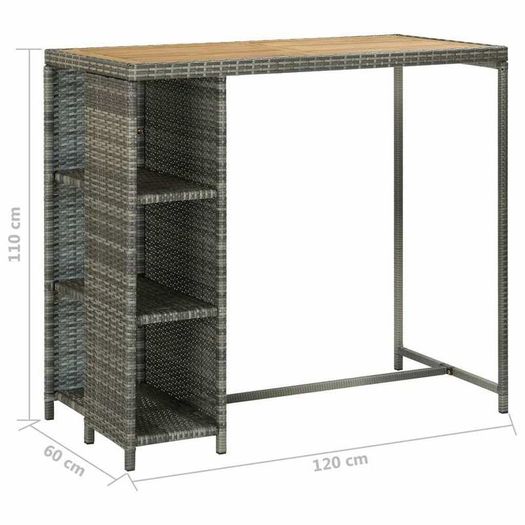 Bar Table with Storage Rack Grey Poly Rattan - Free Delivery Nationwide