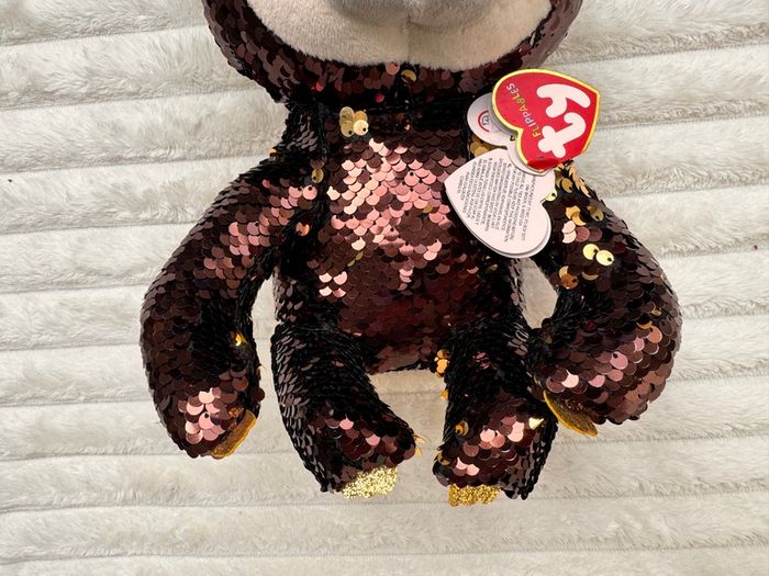 TY Flippables Dangler Sloth Brown Gold Sequins approx. 23 cm. Used Please see photos