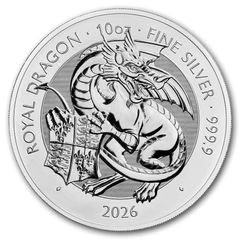 2026 UK 10 Pounds 10 oz Silver Bullion Coin - Tudor Beasts The Dragon BU (In Capsule)