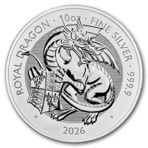 2026 UK 10 Pounds 10 oz Silver Bullion Coin - Tudor Beasts The Dragon BU (In Capsule)