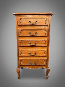 Vintage French Country Carved Oak Tallboy