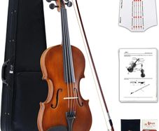 Violin 4/4 Full Size for Beginners with Fingerboard Sticker, User Manual, Hard Case, Bow, Rosin, Bridge, and Polishing Cloth