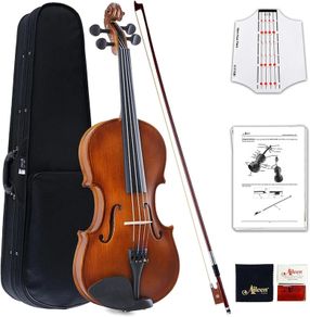 Violin 4/4 Full Size for Beginners with Fingerboard Sticker, User Manual, Hard Case, Bow, Rosin, Bridge, and Polishing Cloth