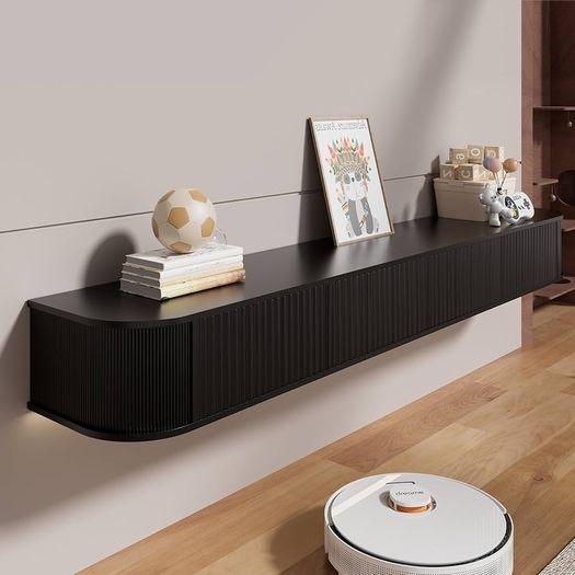 Floating TV Stand Unit with RGB LED Light 160CM Wall Mounted TV Cabinet with Upgraded Storage & Rounded Edges, Modern TV Media Console for 55-65 Inch TVs
