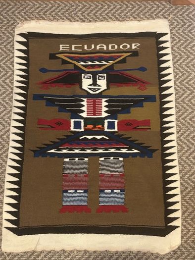 Vintage hand woven wool hanging tapestry from Ecuador