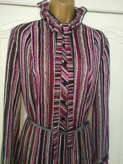 Vintage 70s 80s purple grey stripe secretary midi dress size M Postage included
