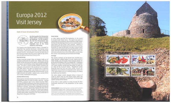 2012 Jersey Stamp Year Book (hardback) issued by Jersey Post includes 23 images of contents