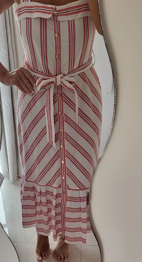 KARL LAGERFIELD Paris striped nautrical belted midi with gold tone button Sz 8 US (Fit 12UK) - Rrp 335 (New)