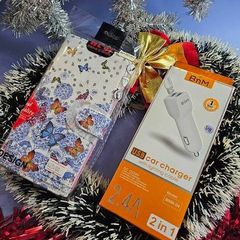 Full Set Samsung Galaxy S22 Ultra butterfly Flip Book Wallet Case+Dual USB Car Charger without cable