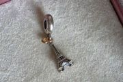 Pandora charm Eiffel Tower with gold heart very good condition hallmarked