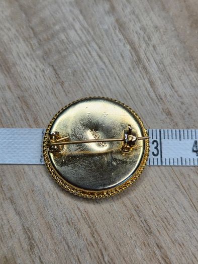 Vintage Italian Micro Mosaic Floral Brooch Gold Tone Round Stamped Italy