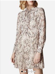 Karen Millen Beige Pink Snake Print Pleated Mini Dress BNWT UK 14 RRP 230