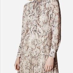 Karen Millen Beige Pink Snake Print Pleated Mini Dress BNWT UK 14 RRP 230
