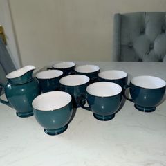 Denby Greenwich Cups, Milk Jug & Sugar Bowl - 9 Pieces