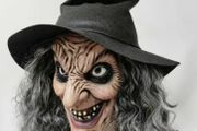 Terrifying Halloween Witch latex old woman mask with hair.